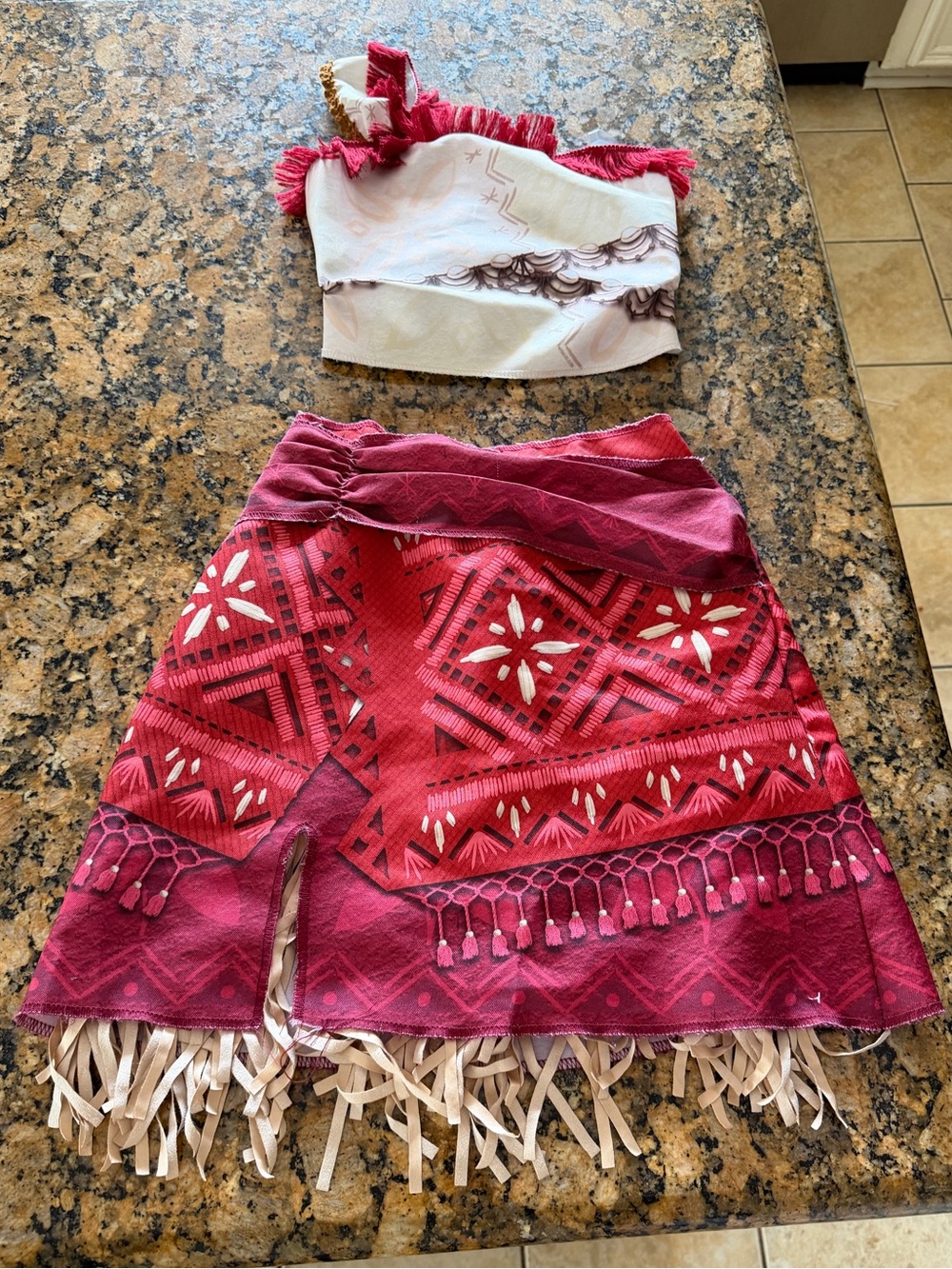 Disney Moana Red Tribal Print Fringe Skirt Set - Two-Piece